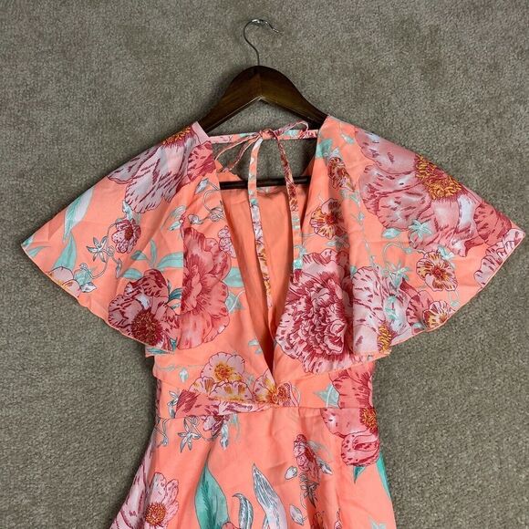 Asos Midi Dress Womens Size‎ 00 Pastel Floral Print Tie Open Back  Cape Draped - Picture 11 of 11